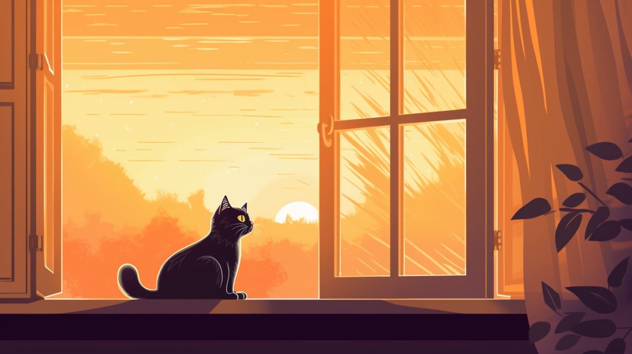 A cat sat next to an open window