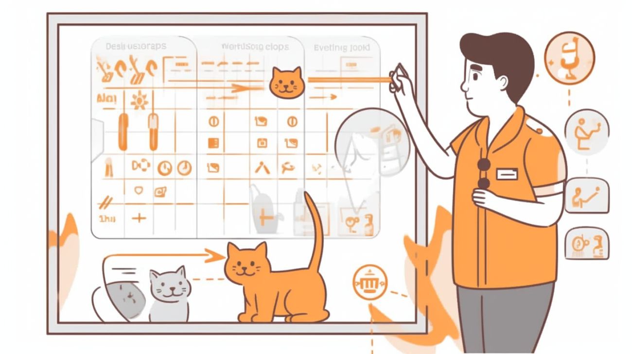 Het opstellen van een actieplan voor vermiste katten op een whiteboard