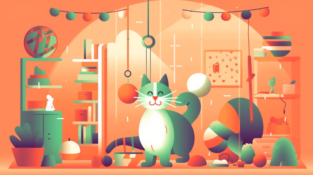 Kat speelt met verschillende interactieve speeltjes