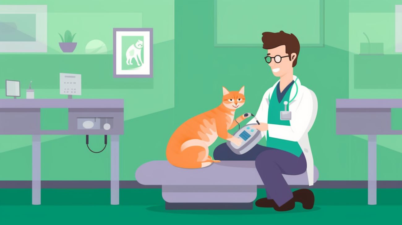 Een dierenarts die de microchip van een kat scant