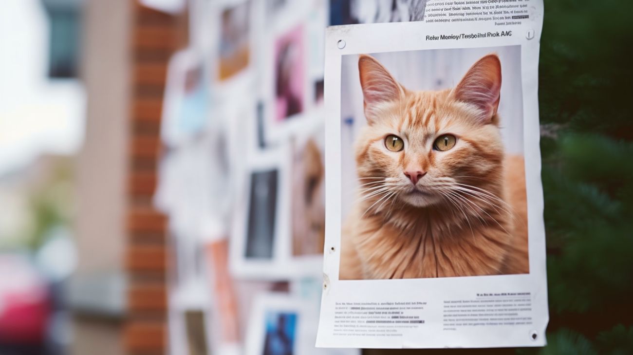 A missing cat poster on a lampost