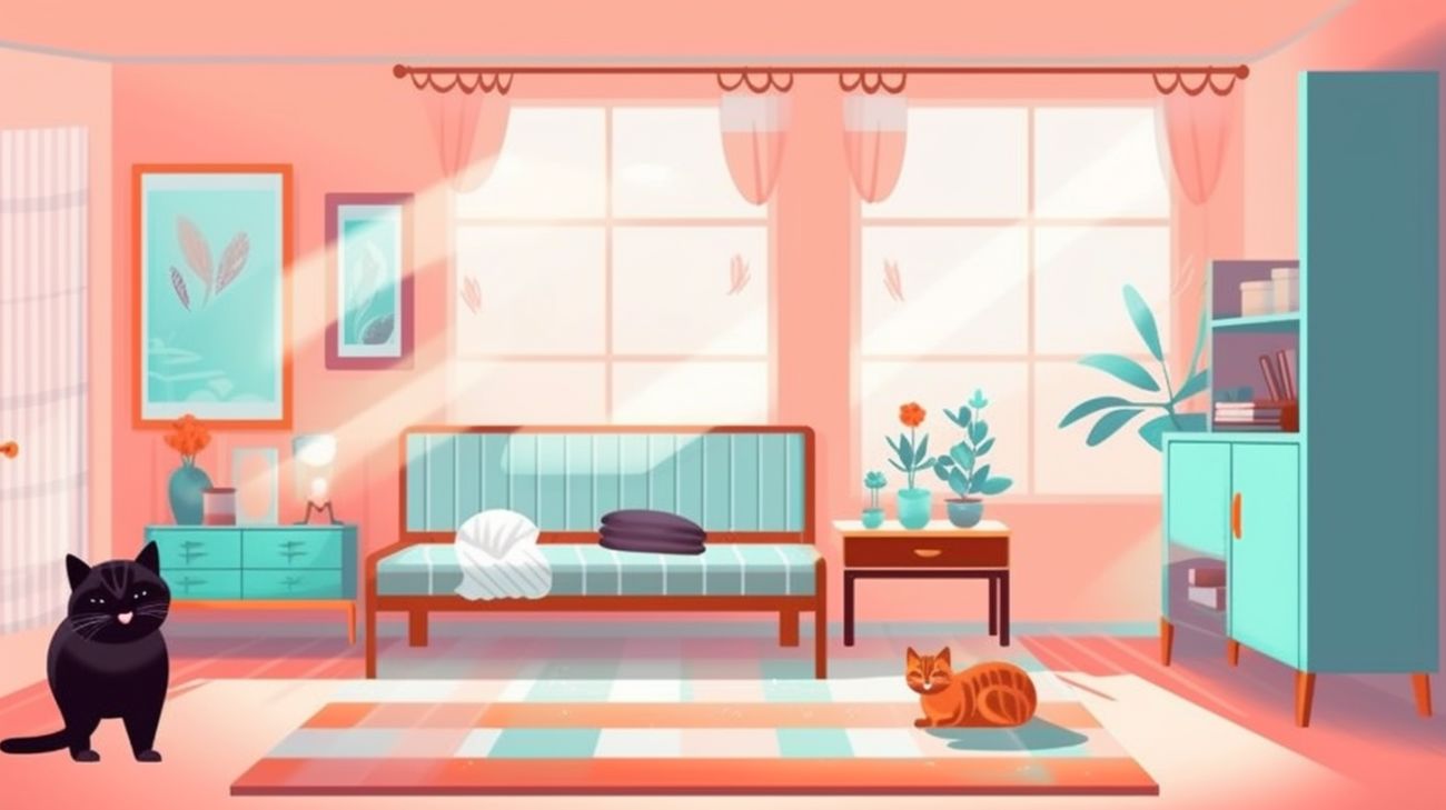 Een kat die een pas heringerichte kamer verkent
