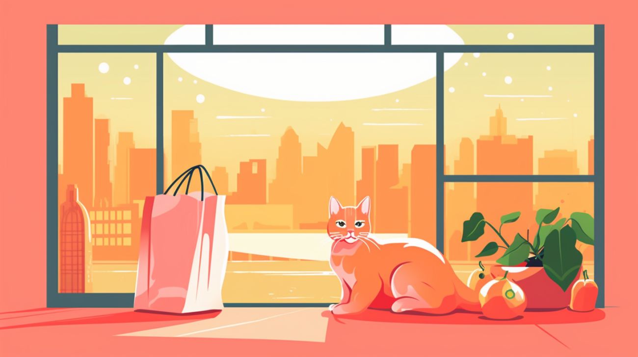 Een kat die op een plastic zak kauwt door honger
