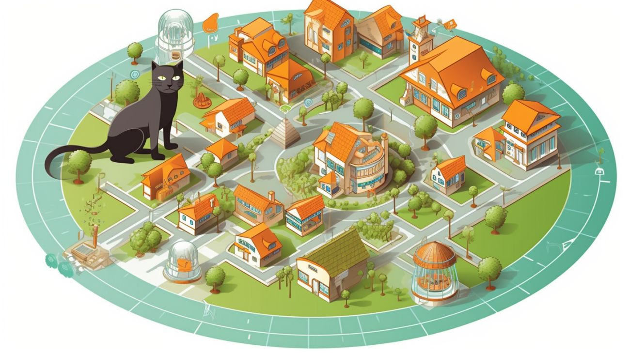 Kaart met daarop de gebruikelijke routes van de kat aangegeven