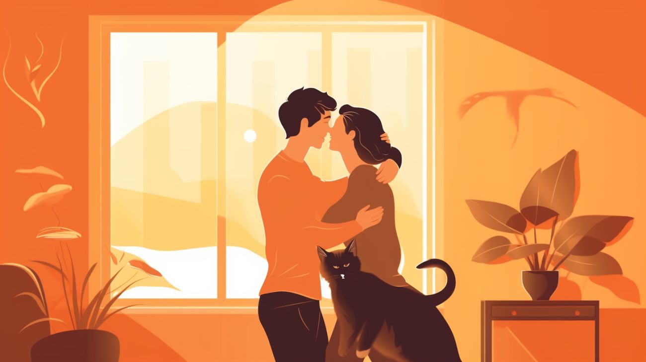 Image of a happy reunion between a pet owner and their lost cat