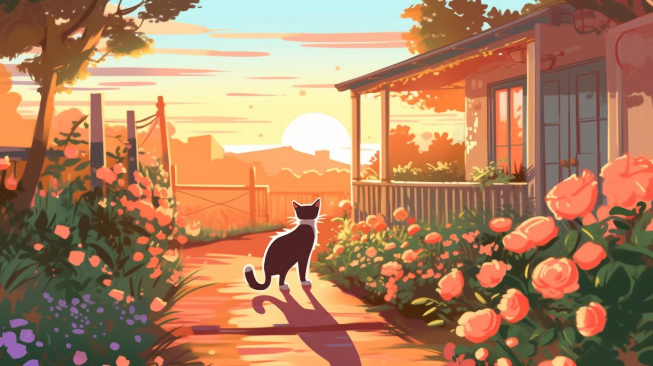 A cat walking back home