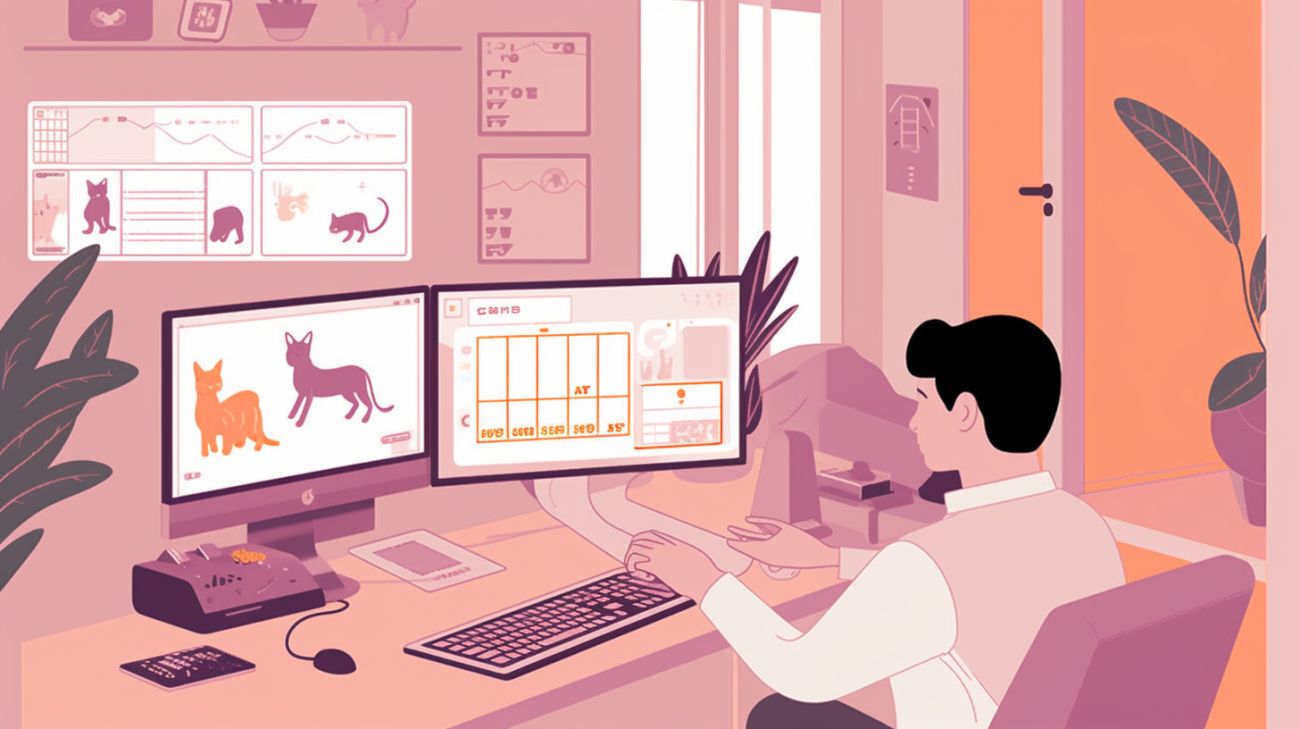 Iemand die de microchip van zijn kat registreert op een computer