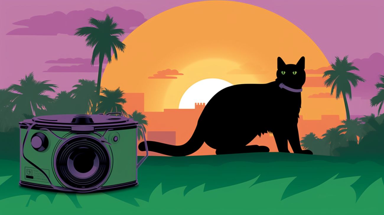Wildlife camera die een verloren kat vastlegt in een buitenomgeving