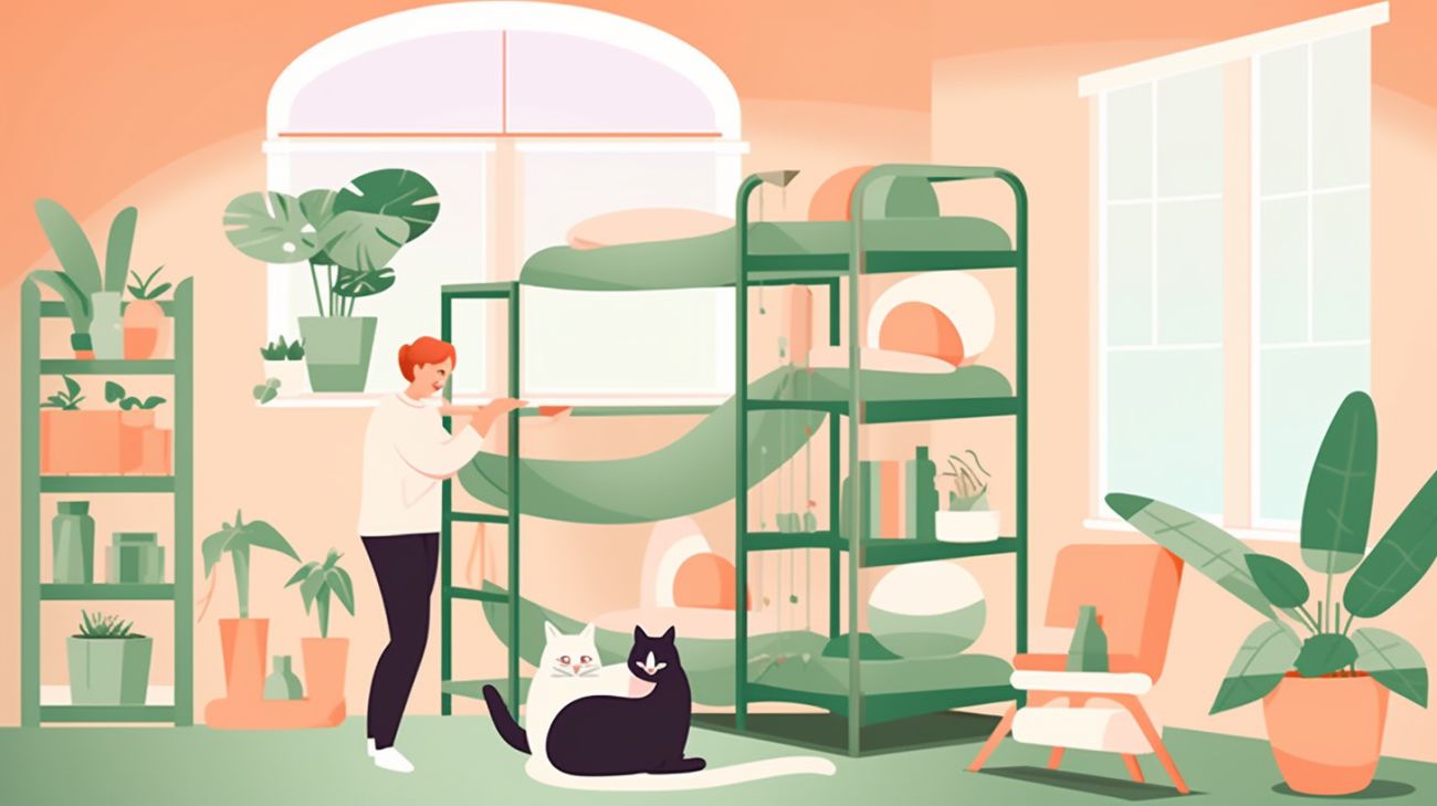 Een katteneigenaar voorkomt toekomstige verstopincidenten door het bieden van een veilige ruimte