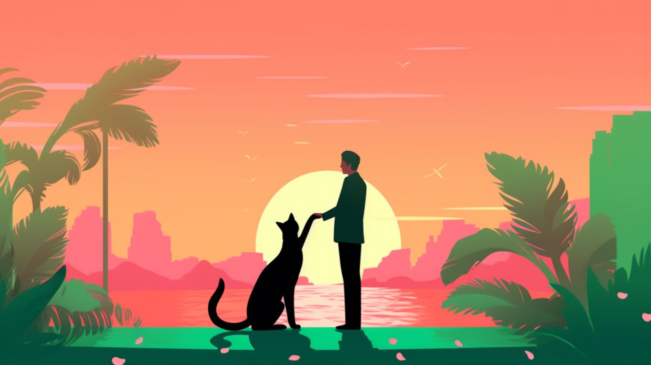 Een katteneigenaar die zorgvuldig hun gevonden kat benadert