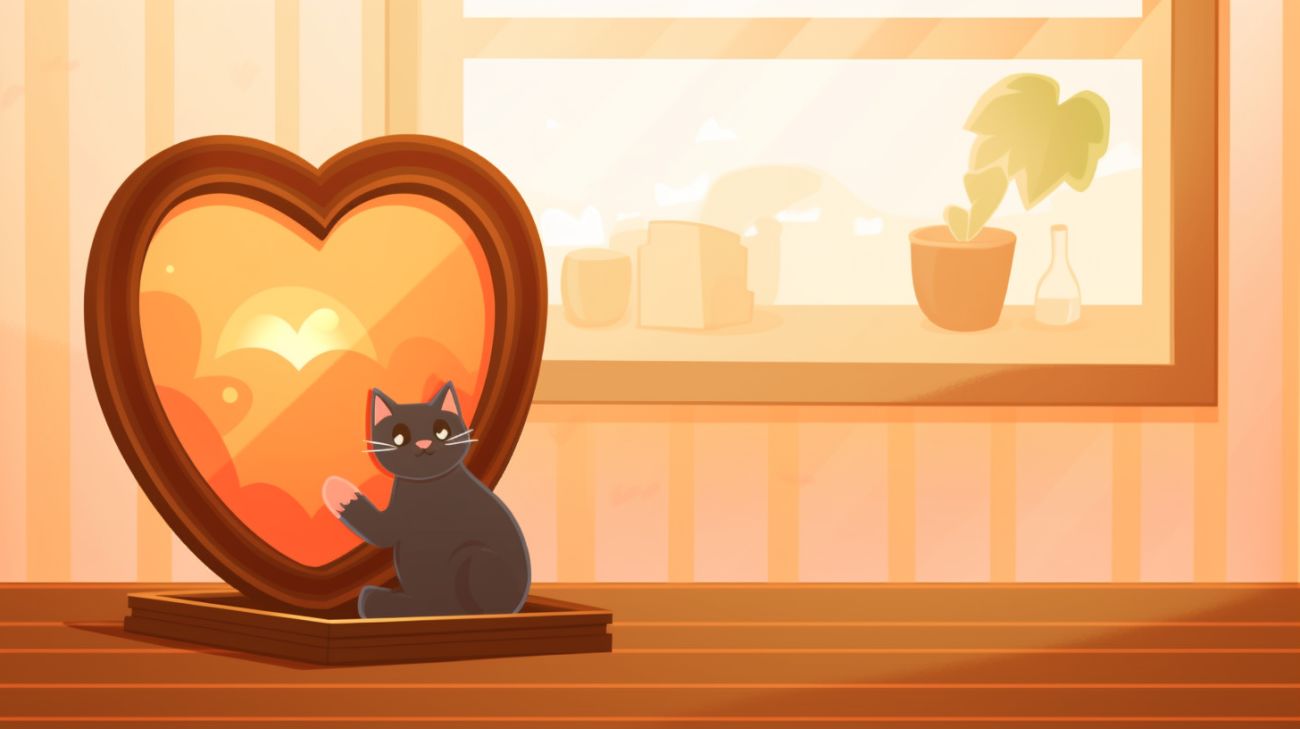Hartvormige fotolijst met een kattenfoto, symbool voor afsluiting en liefde