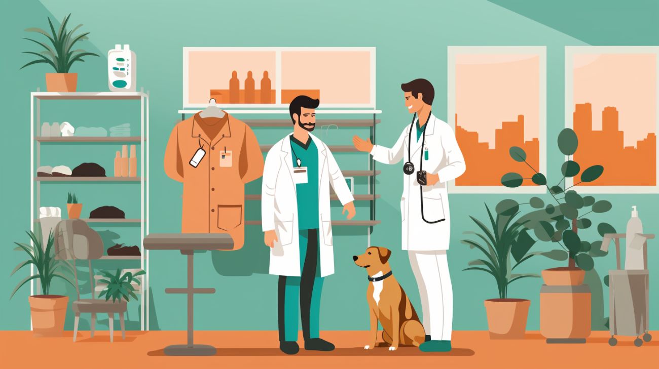 A lost dog being checked over by a vet