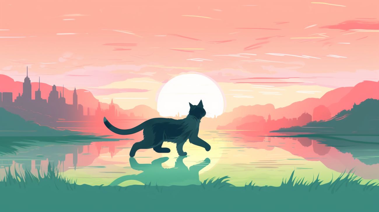 Afbeelding van een kat die na een lange reis succesvol naar huis terugkeert