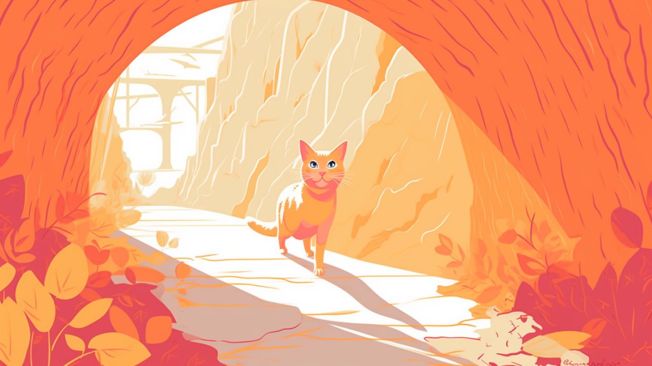 Een kat die zich verbergt in een tunnel