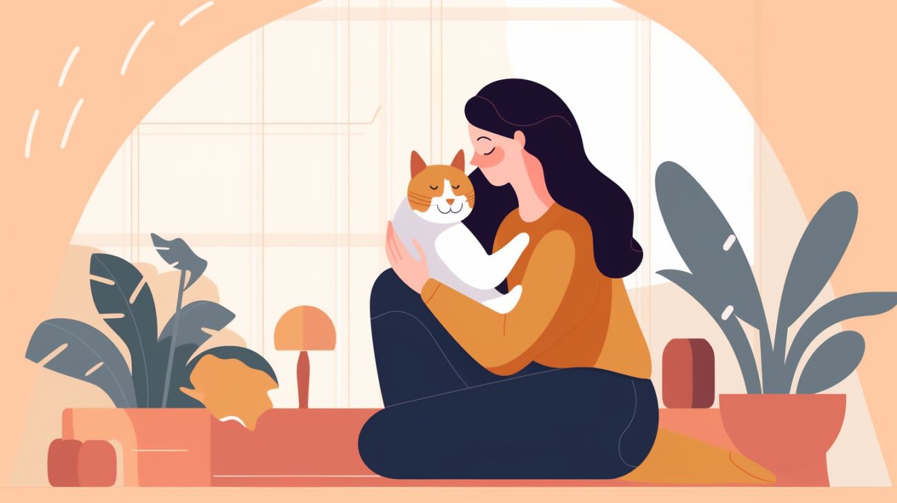 Een herenigde katteneigenaar knuffelt hun kat, controleert de gezondheid nadat de kat is gevonden