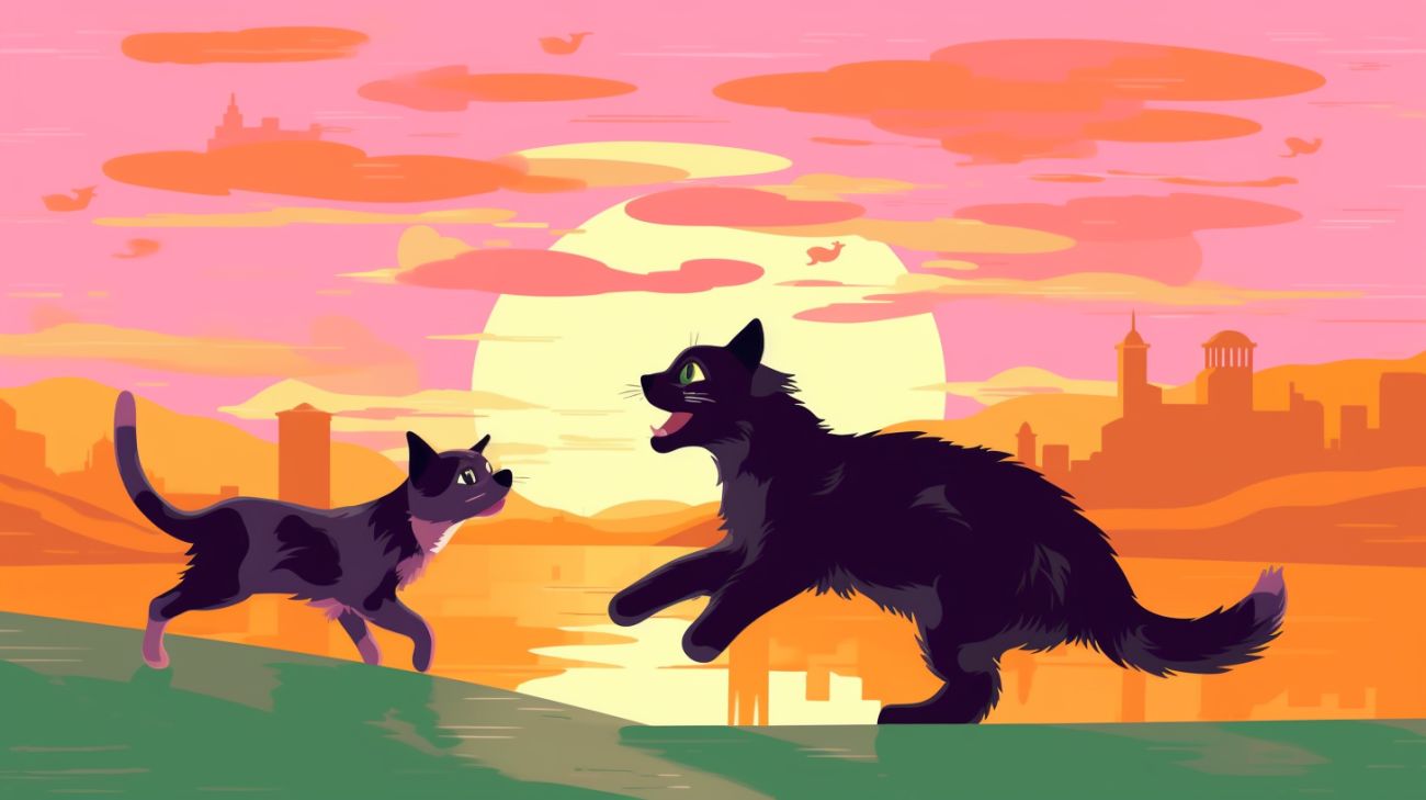 Een kat die wegrent van een hond