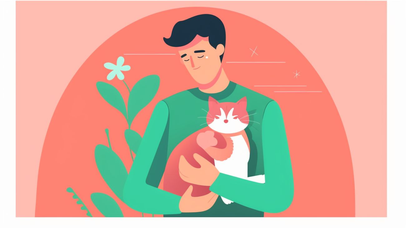 A sad cat owner holding their cat