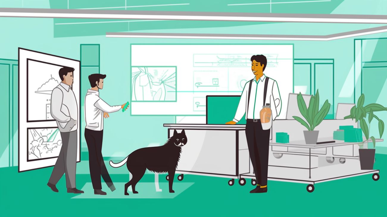 A pet owner talking to the building management about their lost cat
