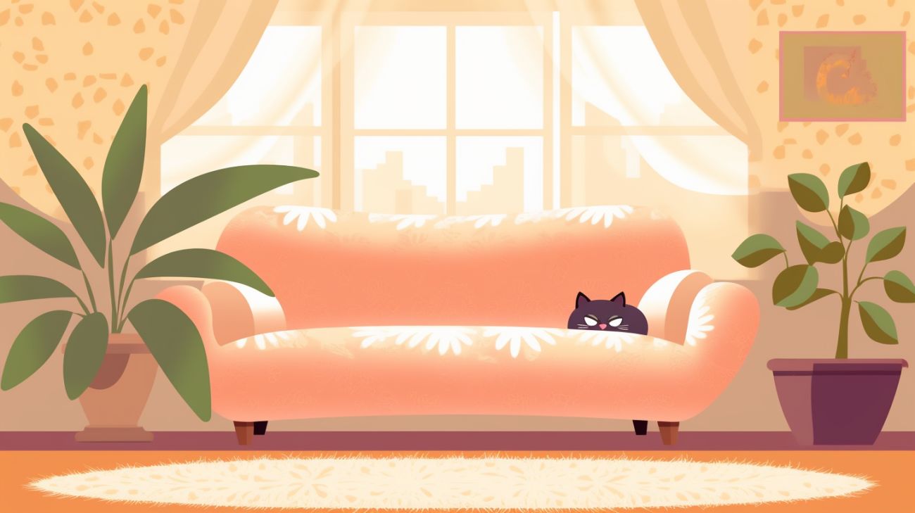 Afbeelding van een nieuwe kitten verstopt onder een bank