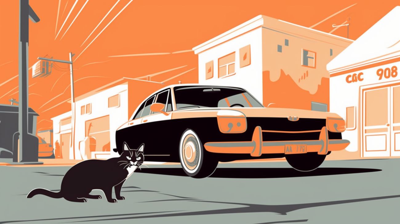 Een kat die onder een auto verstopt zit, als illustratie van één van de redenen waarom katten vermist raken