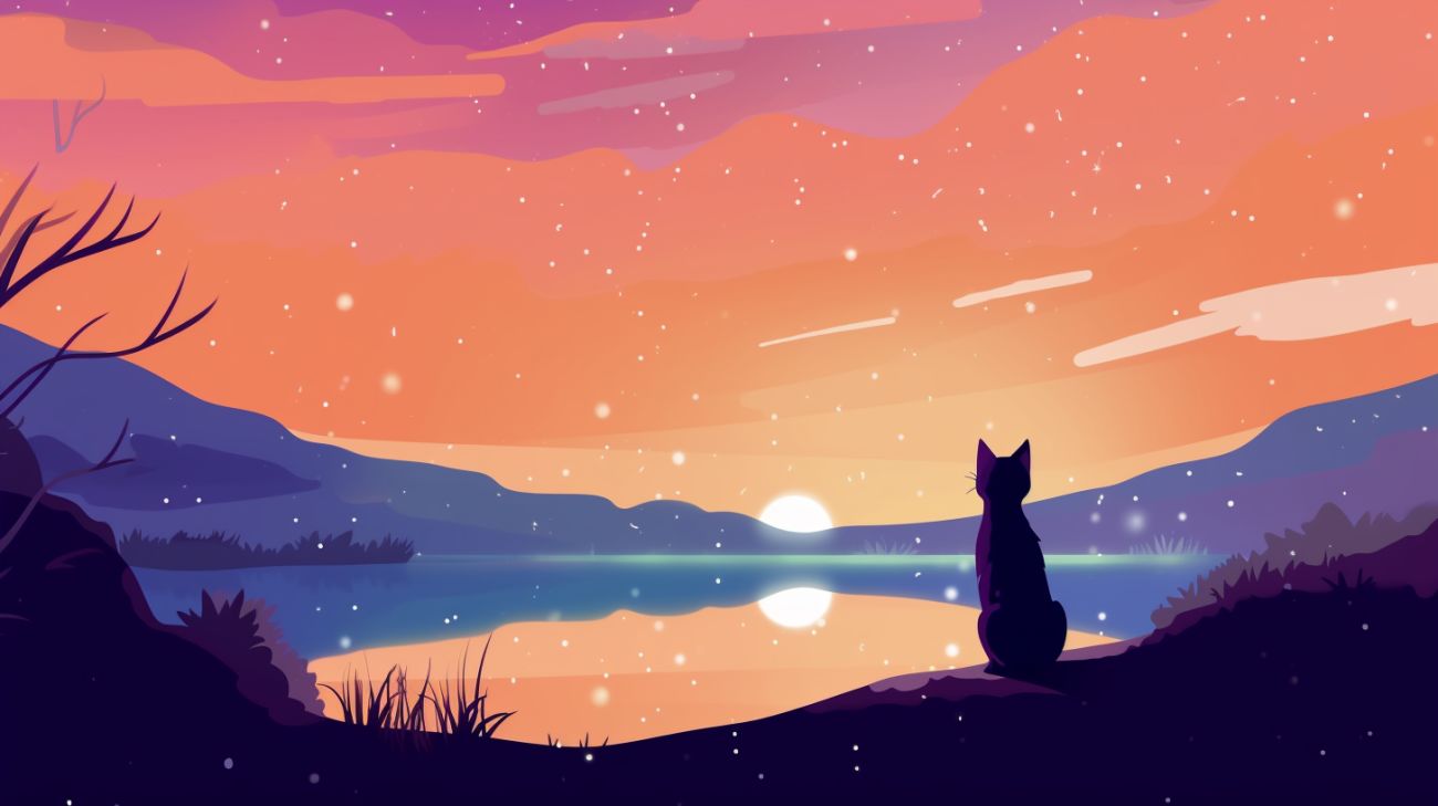 Een kat kijkt omhoog naar de nachtelijke hemel