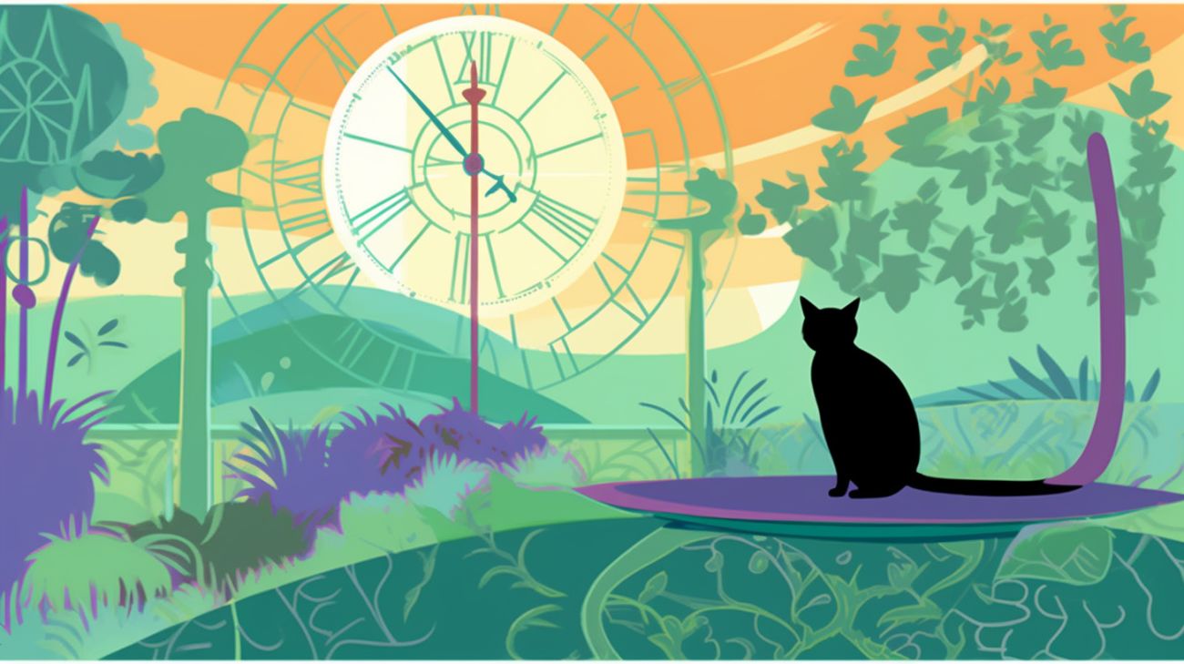 Een kat kijkt naar een klok of een zonnewijzer