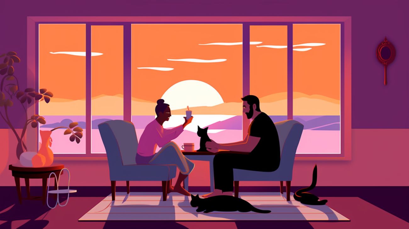 Katteneigenaar voedt kat in de avond