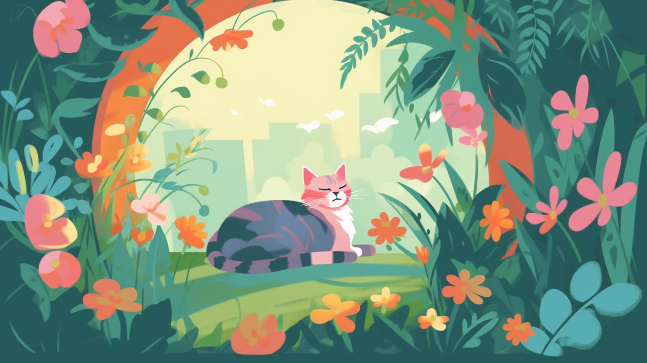 Chat d'extérieur se détendant dans un jardin