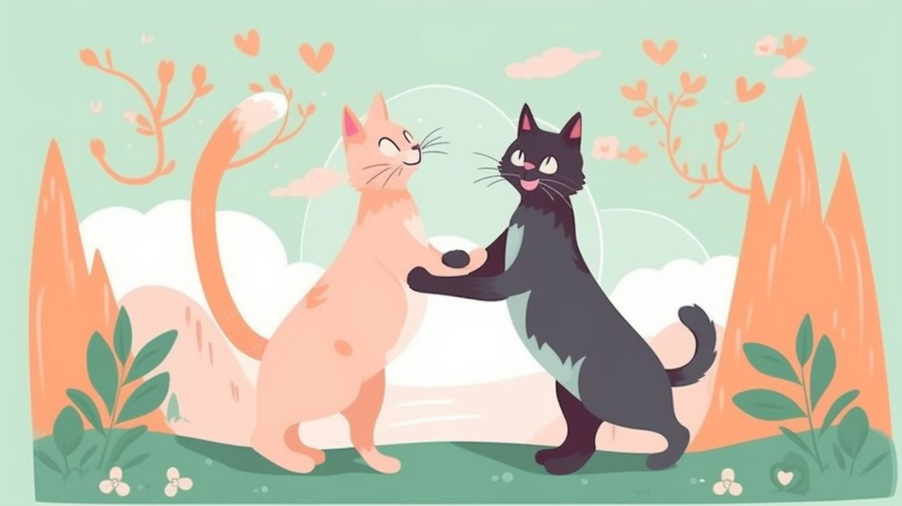 Twee katten die interactie hebben, laten zien hoe andere katten de beweging van een verloren kat kunnen beïnvloeden