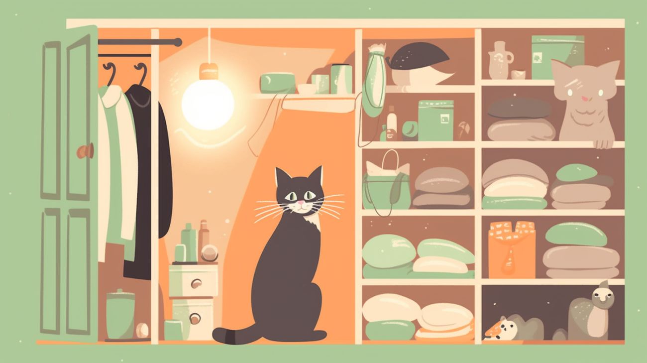 Afbeelding van een kat verstopt in een kast