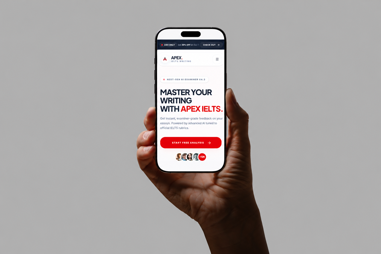 Apex IELTS Writing mobile website mockup
