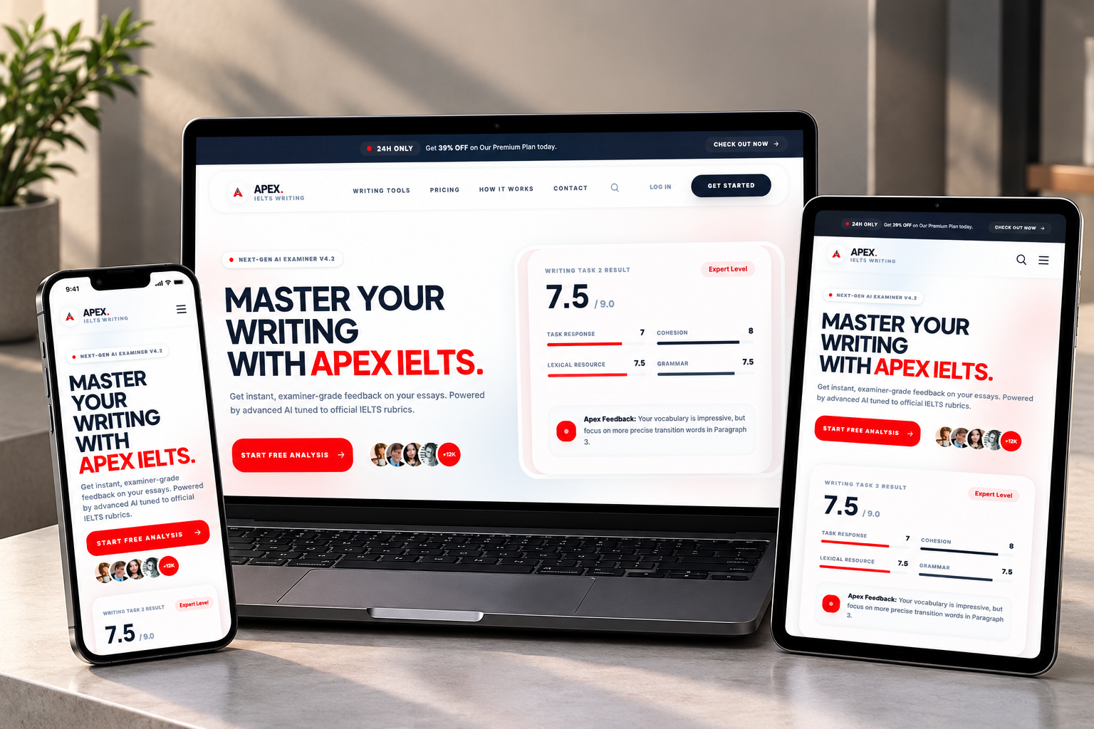 Apex IELTS Writing closing website mockup