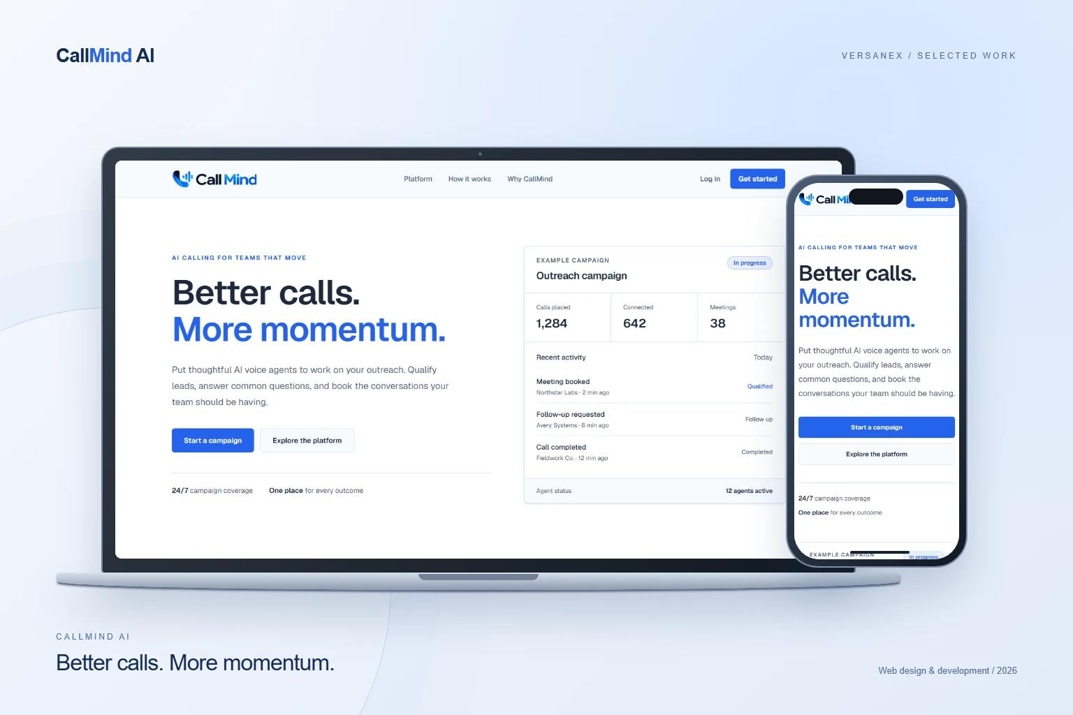 CallMind AI website displayed across laptop and smartphone mockups