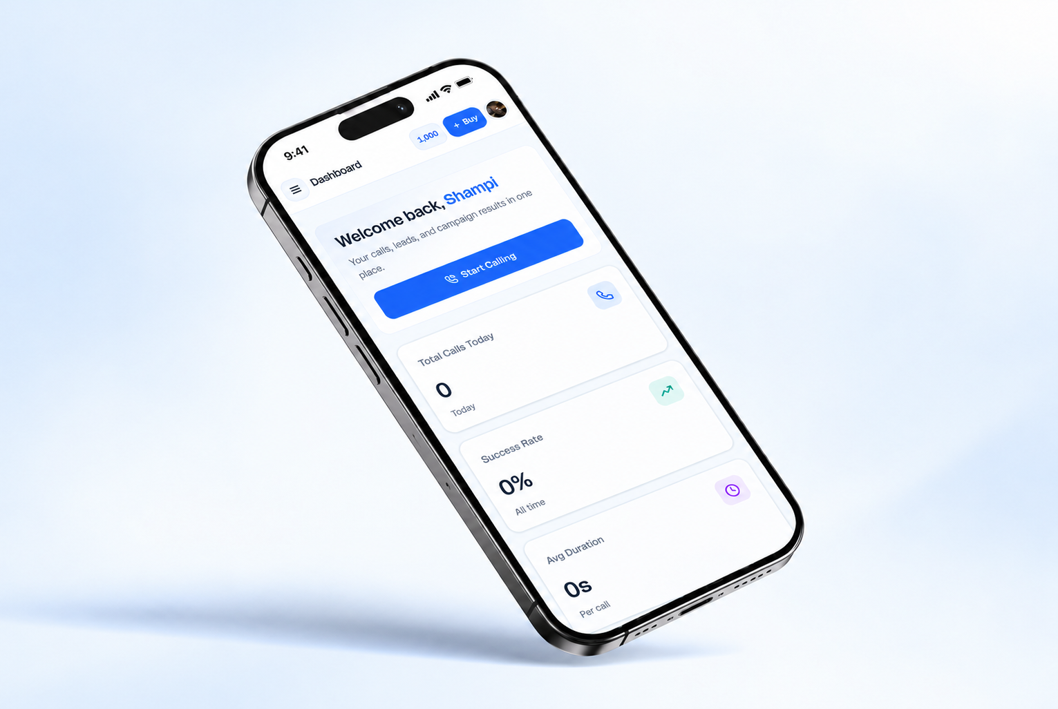 CallMind AI dashboard in the supplied mobile mockup