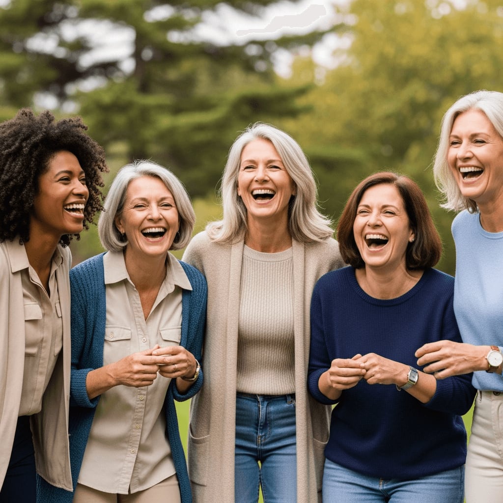 Diverse menopausal women supporting each other through hair journey