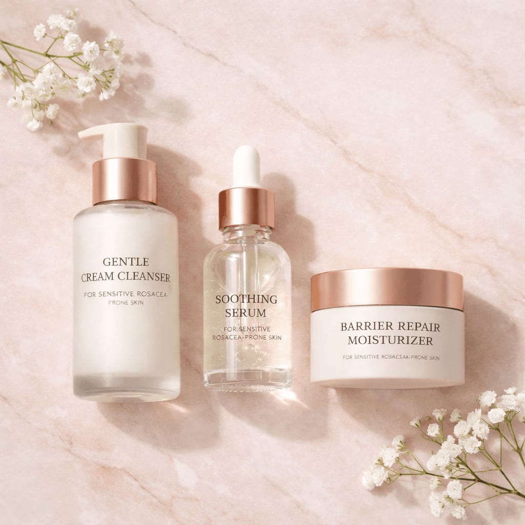 Morning and evening skincare routines displayed separately showing product layering sequence
