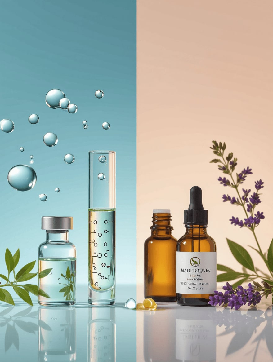 Comparison of synthetic laboratory ingredients versus natural botanical skincare ingredients
