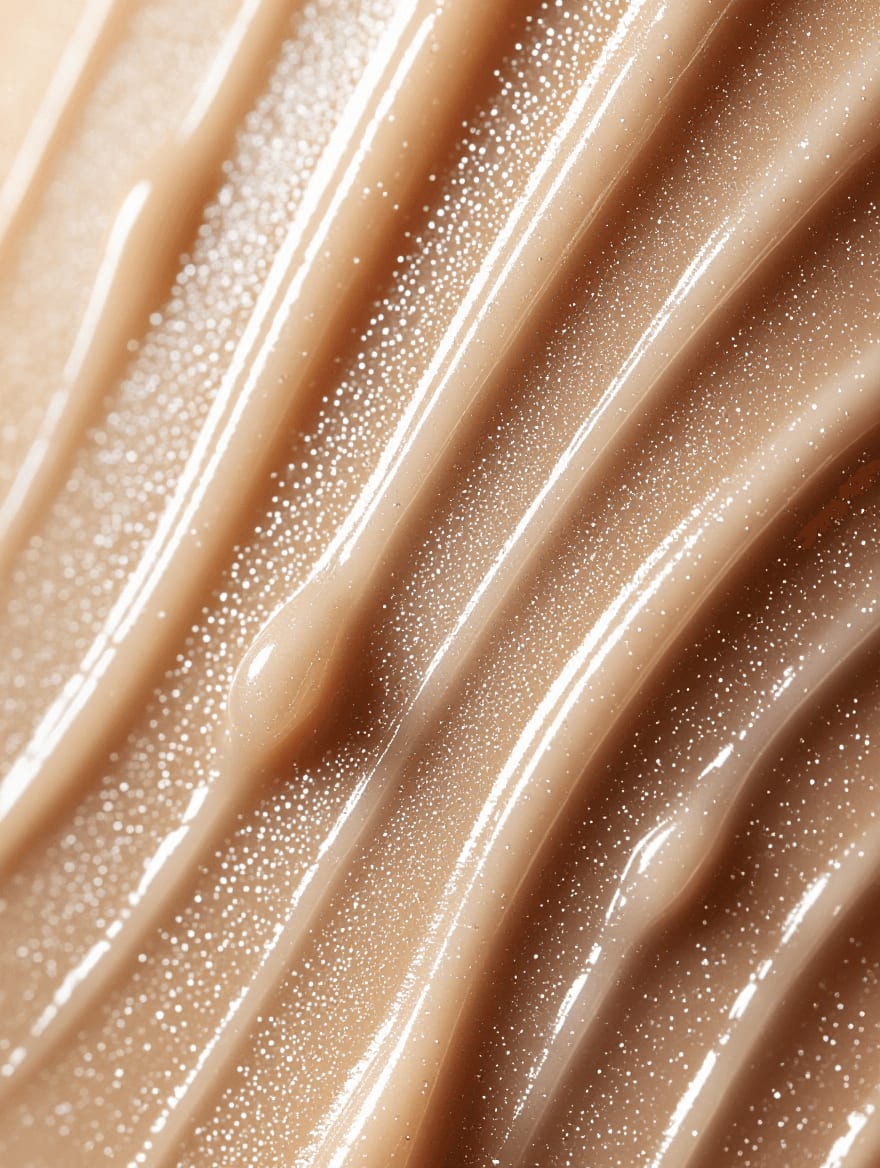 Close-up demonstration of pore-blurring primer texture on mature skin