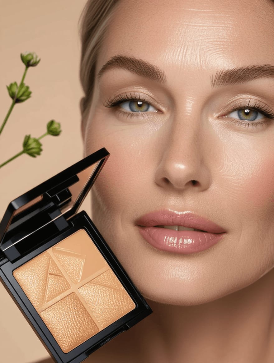 Vegan foundation application on mature menopausal skin showing natural finish