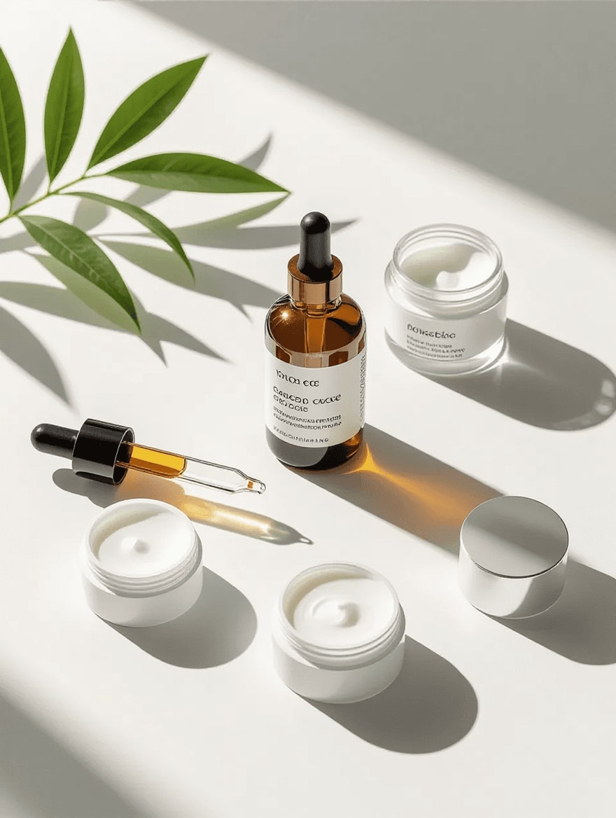 Complete anti-aging skincare routine products optimized for oily skin showing lightweight formulations