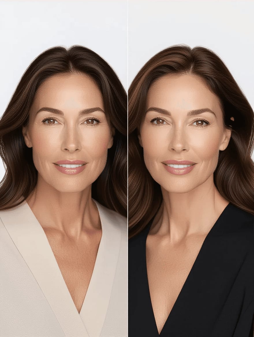 Comparison of matte versus luminous foundation finish on 40s skin