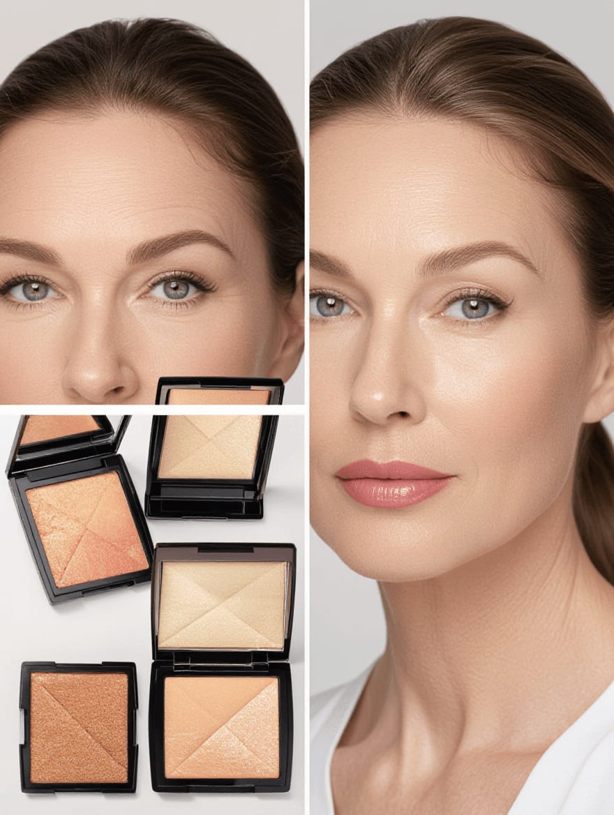 Comparison of traditional versus adapted makeup techniques on mature skin showing different results