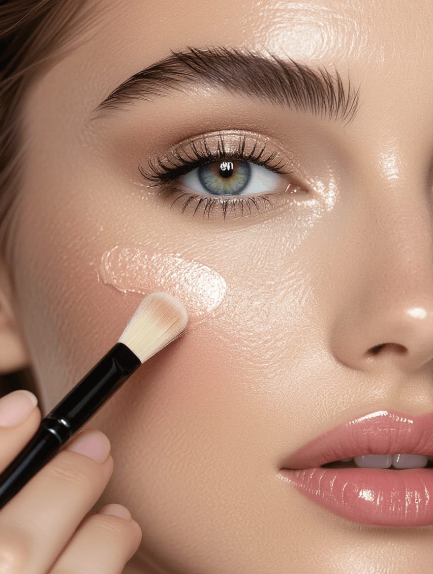 Stippling brush technique demonstration for precise scar concealer application