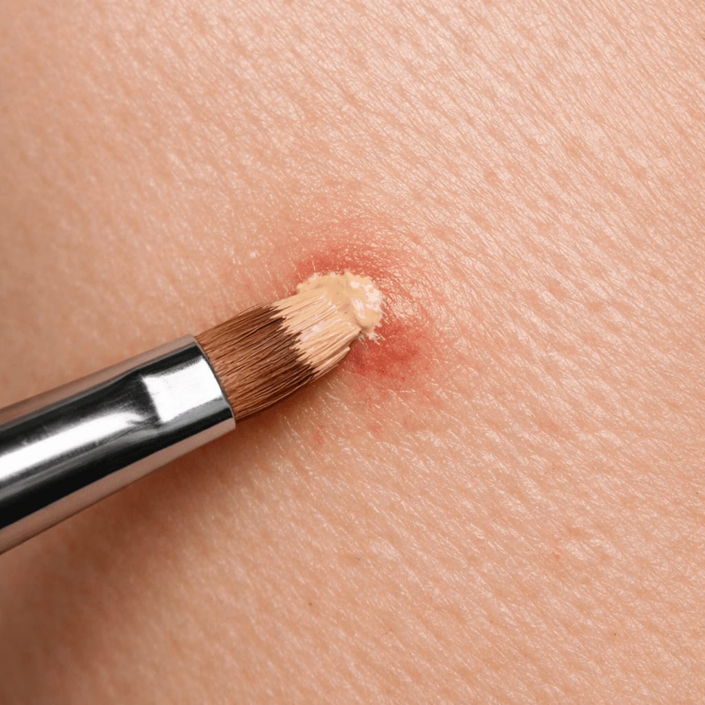 Precise brush technique for targeted blemish concealer application