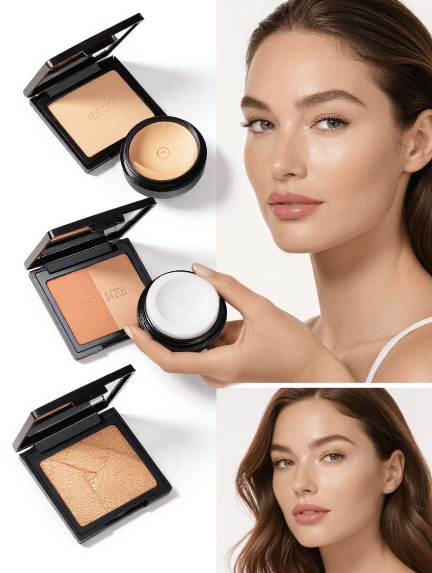 Application technique demonstration for drugstore foundation on mature skin