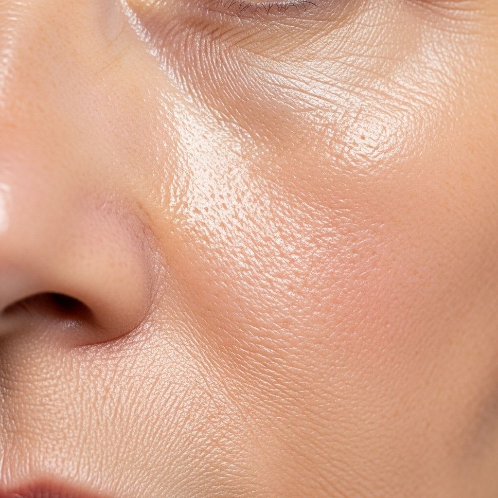 Menopausal skin showing combination oily and dehydrated areas