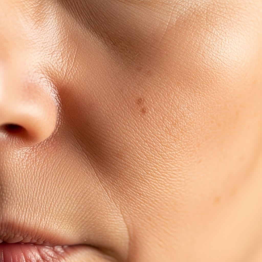 Natural menopausal skin showing texture and tone variations