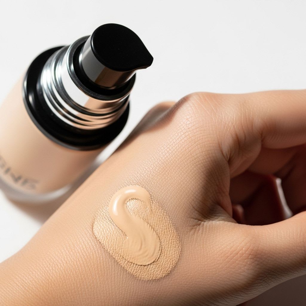 Foundation texture and consistency demonstration for menopausal skin
