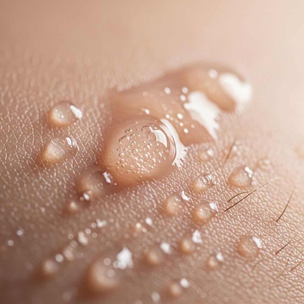 Macro view of skin texture showing how lightweight moisturizer interacts with enlarged pores