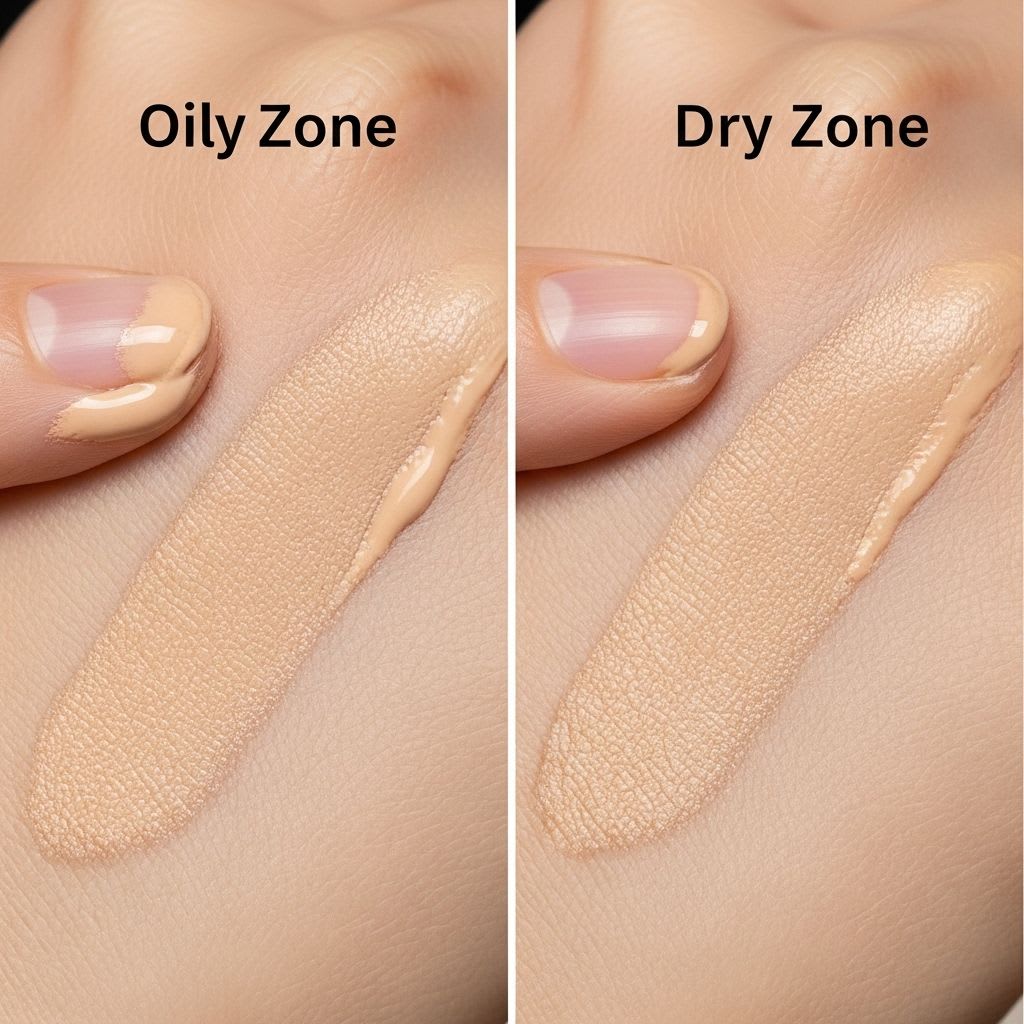 Oil-free tinted moisturizer application showing finish on combination skin